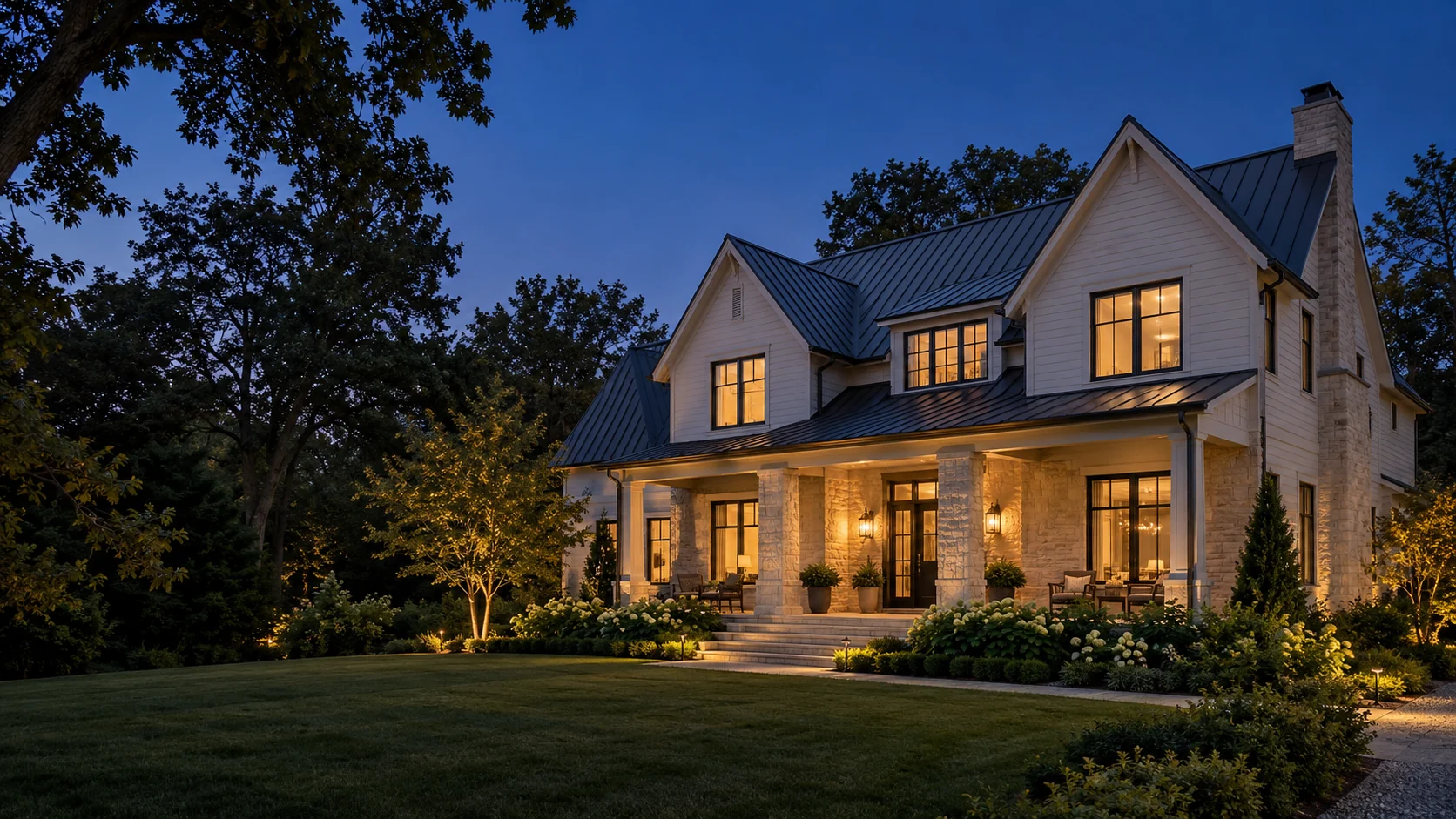 Architectural concept of a home with a metal roof